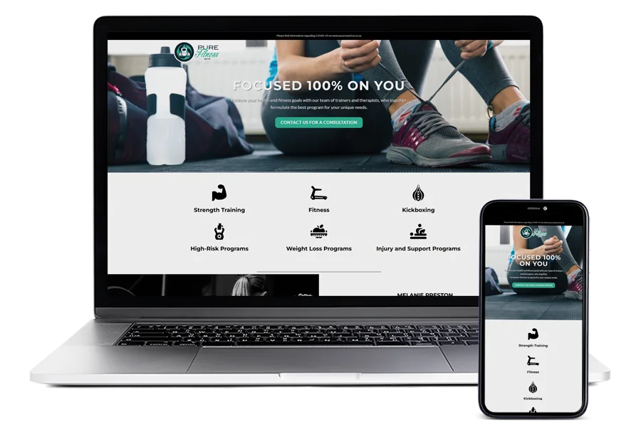 Pure Fitness Gym website design by Chandler Creativ